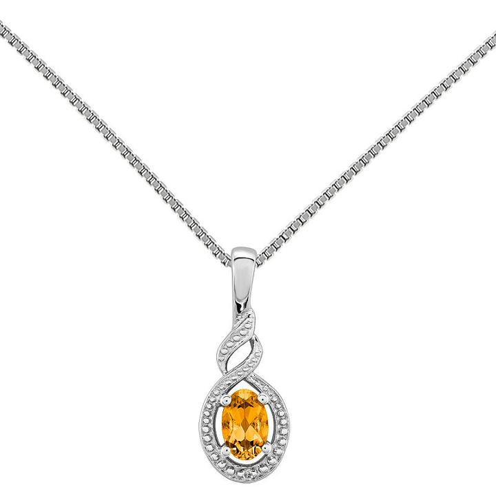Womens Diamond Accent Genuine Yellow Citrine Sterling Silver Pendant Necklace