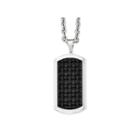 Mens Stainless Steel Leather Inlay Dog Tag Pendant