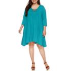 Boutique + 3/4 Sleeve Lace Up Knit Swing Dress-plus