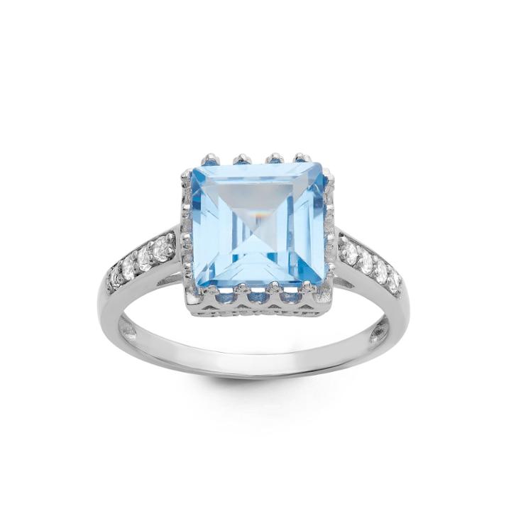 Womens Lab Created Blue Aquamarine Sterling Silver Cocktail Ring