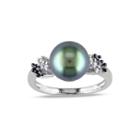 1/8 Ct. T.w. Diamond & Genuine Black Tahitian Pearl 10k White Gold Ring
