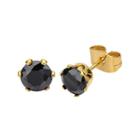 Black Cubic Zirconia 8mm Stainless Steel And Yellow Ip Stud Earrings
