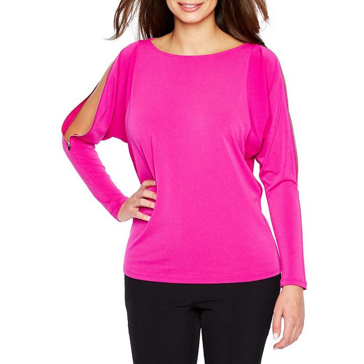 Bold Elements Long Sleeve Cold Shoulder Zipper Blouse