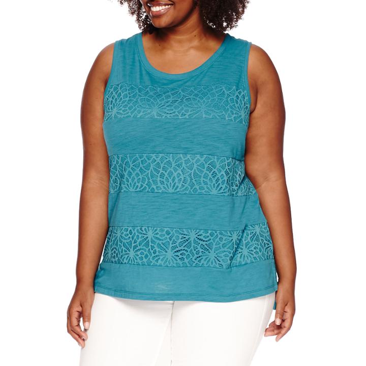 Liz Claiborne Lace Stripe Tank Top - Plus