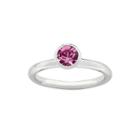 Personally Stackable October Pink Crystal Sterling Silver High Profile Ring