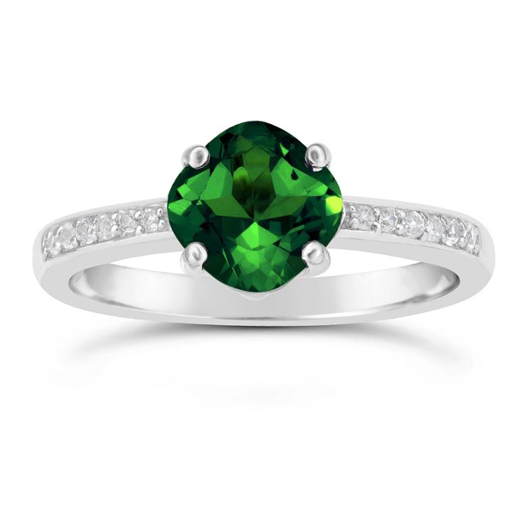 Womens Green Emerald Sterling Silver Halo Ring