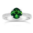 Womens Green Emerald Sterling Silver Halo Ring