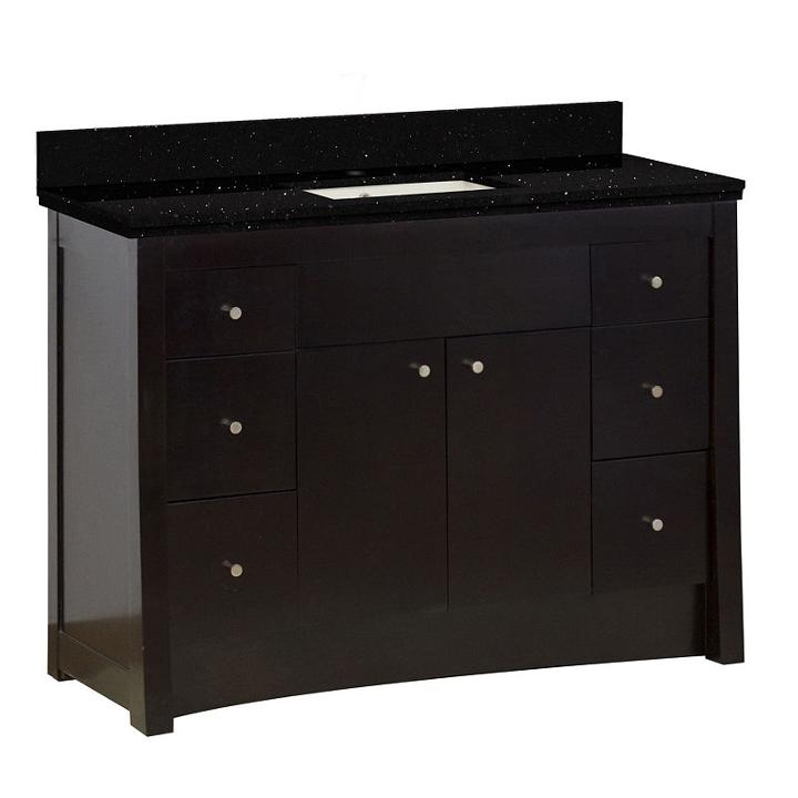 47.6-in. W Floor Mount Distressed Antique Walnut Vanity Set For 1 Hole Drilling Black Galaxy Top Biscuit Um Sink