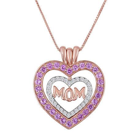 Lab-created Pink And White Sapphire Mom Pendant Necklace