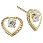 Cubic Zirconia Heart Stud Earrings 10k Gold