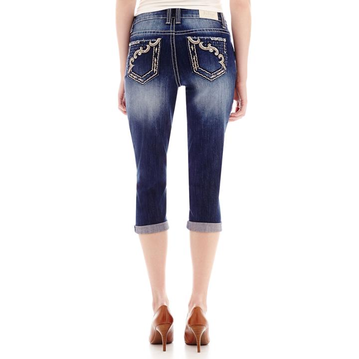 Love Indigo Embroidered Angled Back Pocket Capris