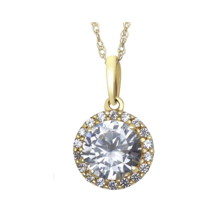 Lab-created White Sapphire 10k Yellow Gold Halo Pendant Necklace