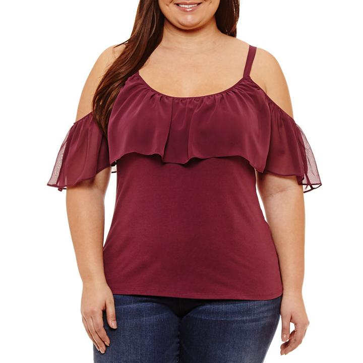 Bold Elements Ruffle Cold Shoulder Short Sleeve Blouse-plus