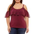 Bold Elements Ruffle Cold Shoulder Short Sleeve Blouse-plus