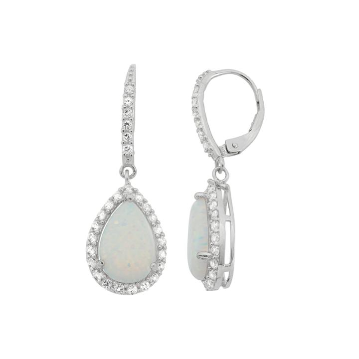 Simulated Opal & Lab-created White Sapphire Sterling Silver Earrings
