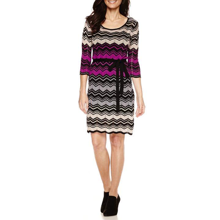 Danny & Nicole 3/4-sleeve Chevron Belted Sweater Dress - Petite