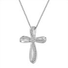 Diamond Blossom Womens 1/10 Ct. T.w. Genuine White Diamond Cross Pendant Necklace