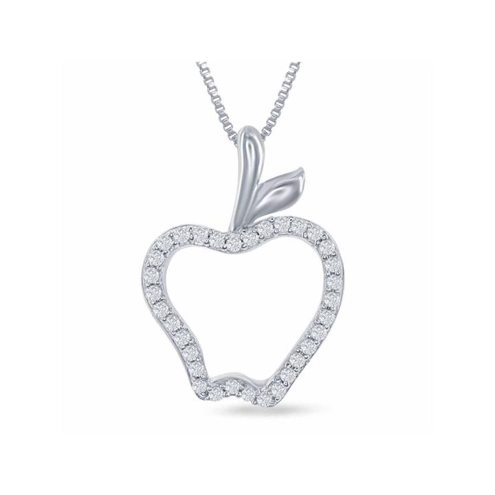 Enchanted By Disney 1/10 C.t.t.w. Diamond Disney Princess Apple Pendant Necklace In Sterling Silver