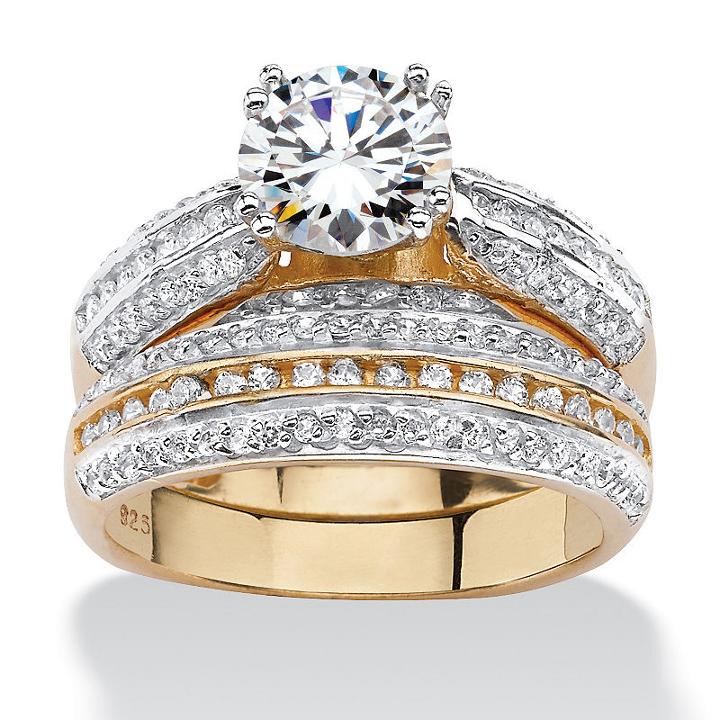 Diamonart Womens 2 1/2 Ct. T.w. White Cubic Zirconia 18k Gold Over Silver Bridal Set