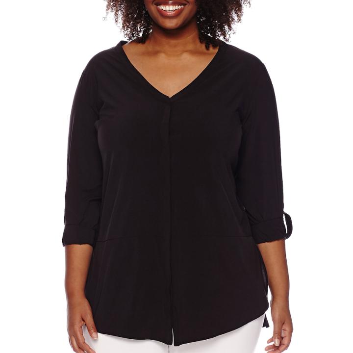 Worthington Roll-tab Long-sleeve Tunic Blouse - Plus