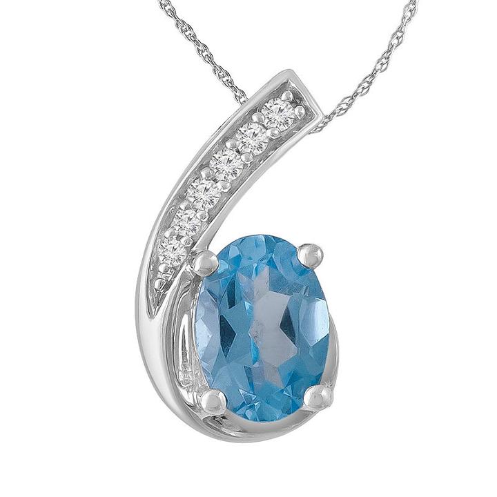 Womens Genuine Blue Topaz 10k White Gold Pendant Necklace