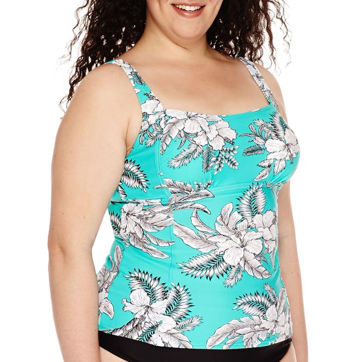 St. John's Bay Retro Hibiscus Tankini Swim Top - Plus