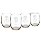 Cathy's Concepts Personalized Skull & Crossbones Set Of 4 Stemless Wine Glasses