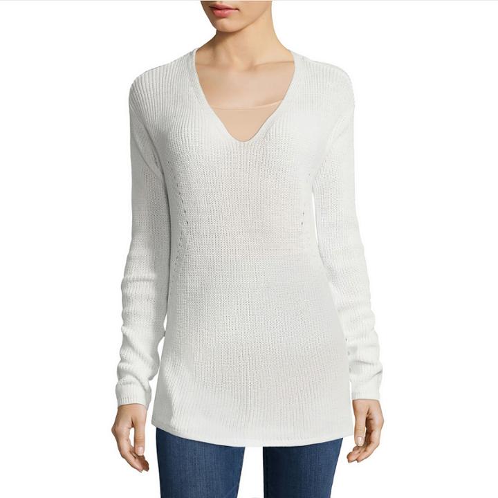 A.n.a Long-sleeve V-neck Shaker Stitch Sweater