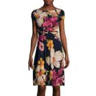 Perceptions Short-sleeve Tropical Floral Print Side-buckle A-line Dress