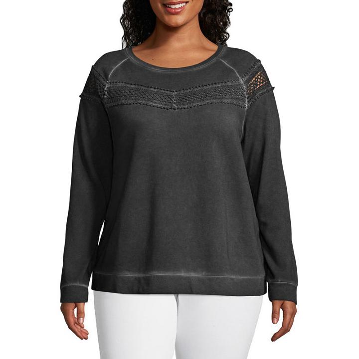 A.n.a Long Sleeve Washed Crochet Sweatshirt - Plus
