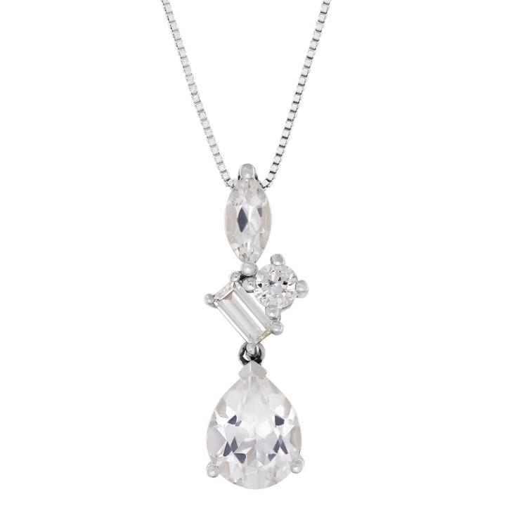 Womens White Sapphire Sterling Silver Pendant Necklace