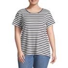 Boutique + Short Sleeve Lace Up Back Stripe T-shirt - Plus