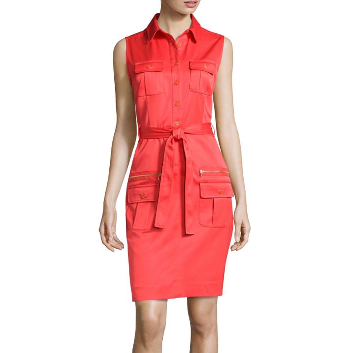 Sharagano Sleeveless Self-tie Shirtdress