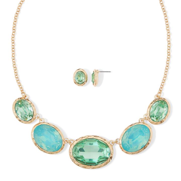 Monet Aqua Gold-tone Collar Necklace & Earring Set
