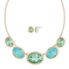 Monet Aqua Gold-tone Collar Necklace & Earring Set