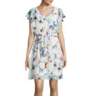 Signature By Sangria Flutter-sleeve Floral Print Chiffon Dress