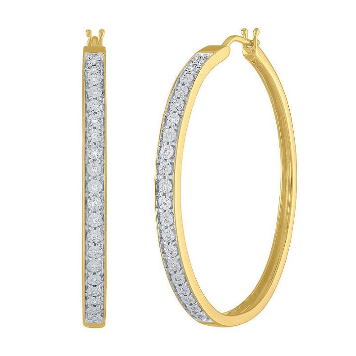 1/10 Ct. T.w. Genuine White Diamond 14k Gold Over Silver 40mm Hoop Earrings
