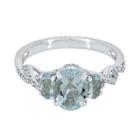 Genuine Aquamarine And Lab-created White Sapphire Sterling Silver 3-stone Ring