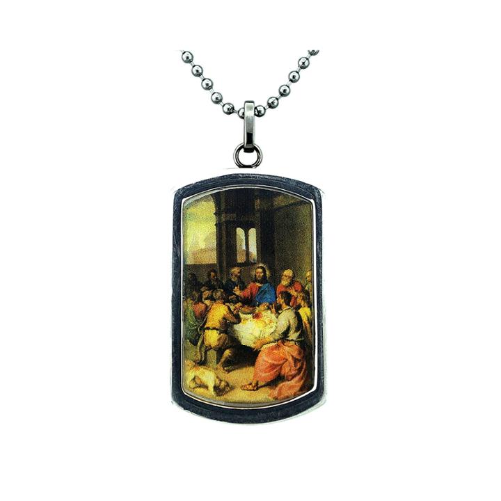 Mens Stainless Steel Last Supper Pendant Necklace