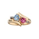 Personalized 18k Yellow Gold Over Silver Bypass Heart Birthstone Engraved Ring