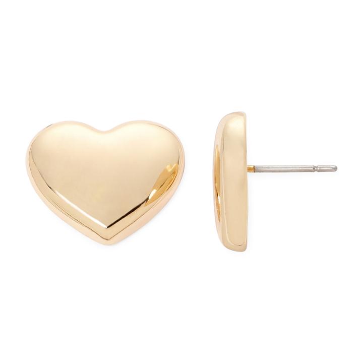 Liz Claiborne Gold-tone Heart Button Earrings
