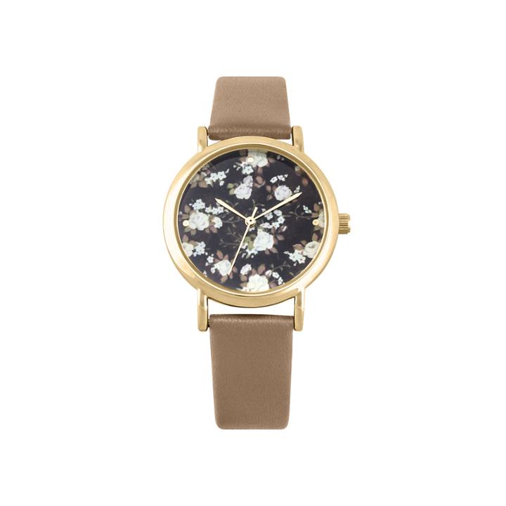 Decree Womens Floral Dial Brown Strap Vintage-style Watch