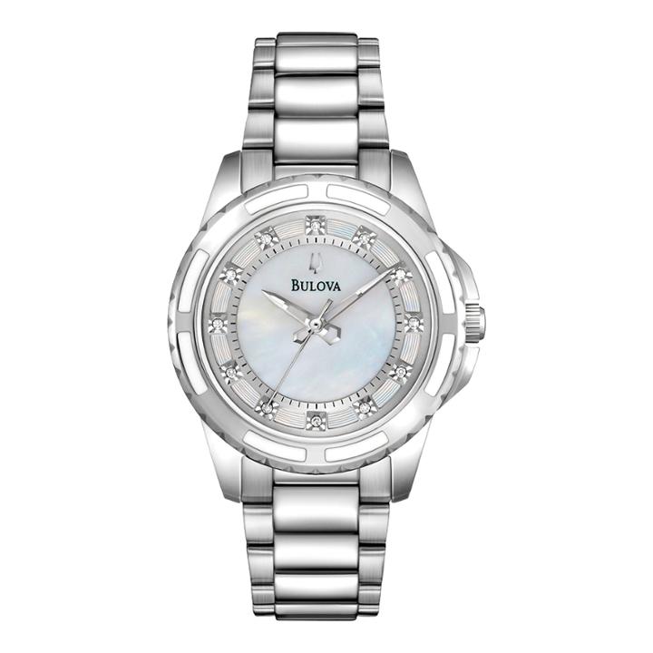 Bulova Womens Silver-tone Mother-of-pearl Diamond-accent Watch 96p144