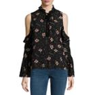 I Jeans By Buffalo Long Sleeve Floral Ruffle Cold Shoulder Top