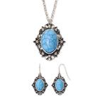Mixit Aqua And Marcasite Stone Pendant Necklace And Earring Set