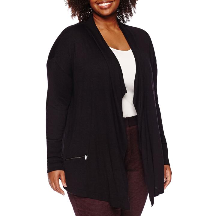 Worthington Long-sleeve Zip-pocket Cardigan - Plus