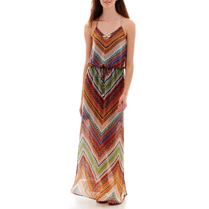 City Triangles Sleeveless Print Keyhole Hardware Maxi Dress- Juniors