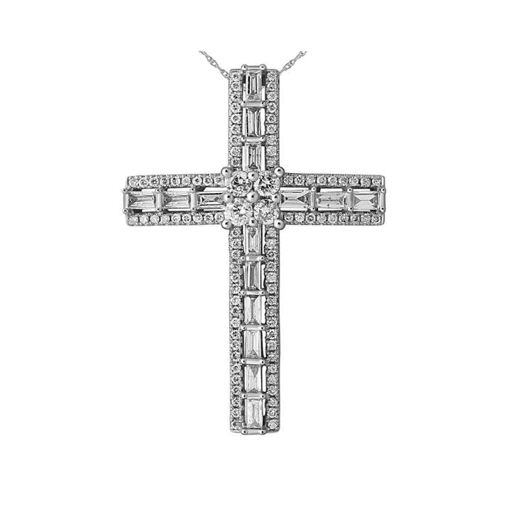 3/4 Ct. T.w. Diamond 10k White Gold Cross Pendant Necklace