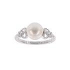 Diamonart Cultured Freshwater Pearl And Cubic Zirconia Sterling Silver Heart Ring