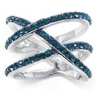 Sterling Silver Blue Crystal Multi X Ring